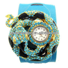 Punk exagerado de lujo de moda cuero Rhinestone relojes diseño serpiente para la señora WW46